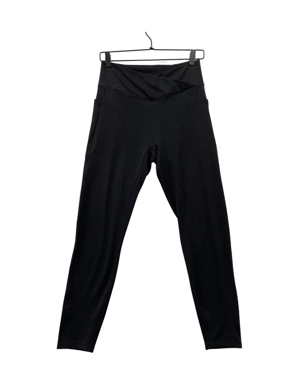 NWT Halara Crossover High Waisted 7/8 Waffle Knit Leggings Black Pockets Size L
